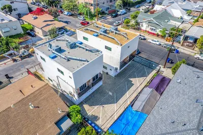 an overhead view of a city street with buildings at Upscale 4BR Townhouse Sleeps 8 with Fast WiFi in Los Angeles