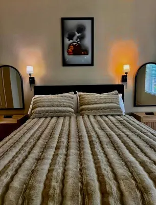 a bedroom with a large bed with two mirrors at The Luxe Marina HideAway in Los Angeles