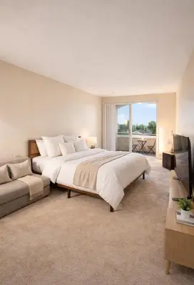 a large bedroom with a large bed and a couch at Demo3 in Los Angeles