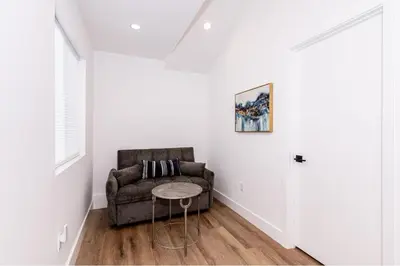 a living room with a couch and a table at Stellar Sherman Oaks One Bedroom close to Universal Studios in Burbank