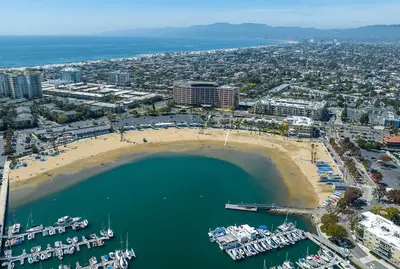 an aerial view of a harbor with boats in the water at Admiralty 2BD Luxe Retreat with FREE PARKING in Los Angeles