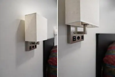 two pictures of a room with two lights on the wall at Carlton Motel in Los Angeles