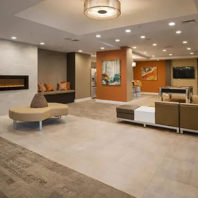 a lobby at a hospital with a pool table at Evera Residence- 1Bed with Free Parking, Pool and Sauna in Los Angeles