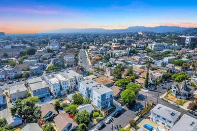 an aerial view of a city with buildings at Central LA Escape Near Universal & Beaches in Los Angeles
