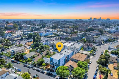 an aerial view of a city with a yellow circle at Central LA Escape Near Universal & Beaches in Los Angeles