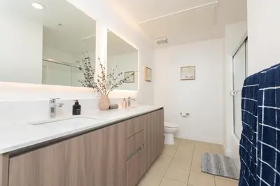 a bathroom with a sink and a toilet at Walk to Santa Monica Beach & Pier Boardwalk in Los Angeles