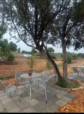 a table and chairs sitting under a tree at Zaromelranch
