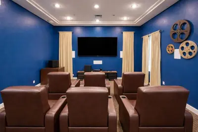 a conference room with chairs and a flat screen tv at Marina del Rey 1BR Escape & Venice Beach in Los Angeles