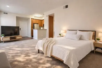 a large bedroom with a bed and a television at Marina del Rey 1BR Getaway & Close To Venice Beach in Los Angeles