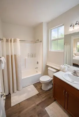 a bathroom with a tub and a toilet and a sink at Marina del Rey 1BR Getaway & Close To Venice Beach in Los Angeles