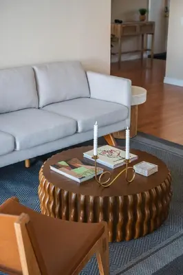 a living room with a couch and a coffee table at Beautiful Monterey Park Home With a View, Backyard and BBQ in Monterey Park