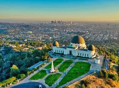 an aerial view of a mosque with a city in the background at Penthouse Escape Pool Views in Glendale
