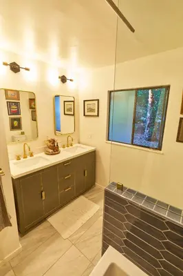 a bathroom with a sink and a mirror at Rancho Palomar in Ojai