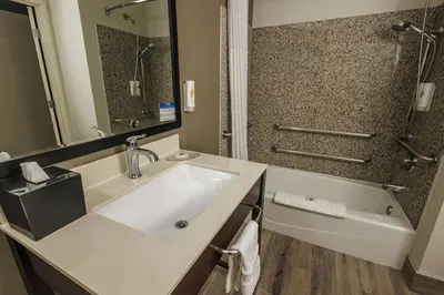 a bathroom with a sink and a shower and a tub at Comfort Inn & Suites Near Universal - N Hollywood - Burbank in Los Angeles
