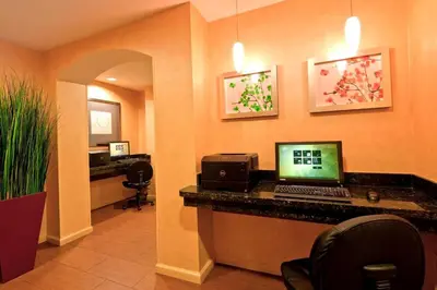 a waiting room with a laptop computer on a counter at Residence Inn Anaheim Hills Yorba Linda in Anaheim