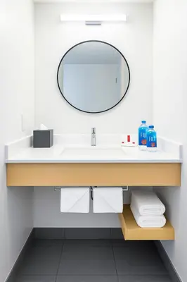 a bathroom with a sink and a mirror at The Live Hotel in Los Angeles
