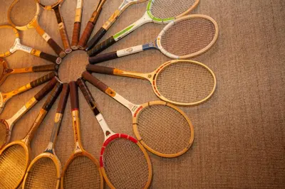 a group of tennis rackets sitting on a table at The Garland in Los Angeles