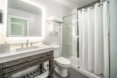 a bathroom with a toilet and a sink and a shower at Lexen Hotel - Hollywood Walk of Fame-Universal Studios in Los Angeles