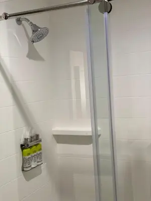 a shower with a glass door in a bathroom at Holiday Inn Express & Suites Chatsworth by IHG in Chatsworth