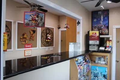 a candy store with a counter in a room at Budget Inn Anaheim near Disneyland Drive in Anaheim