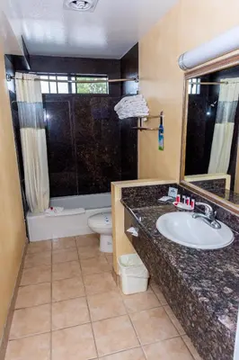 a bathroom with a sink and a toilet at Days Inn & Suites by Wyndham Artesia in Artesia