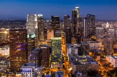a view of a large city at night at Luxurious Highrise 2b 2b Apartment Heart Of Downtown LA in Los Angeles