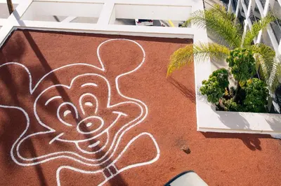 a drawing on the floor of a building with a palm tree at Fairfield by Marriott Anaheim Resort in Anaheim