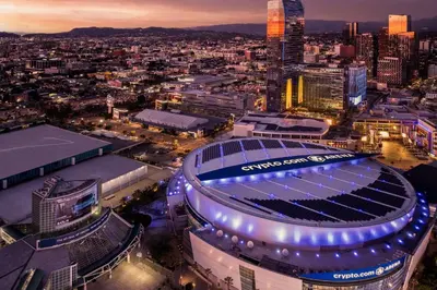 a view of a soccer stadium at night at The Ritz-Carlton, Los Angeles L.A. Live in Los Angeles