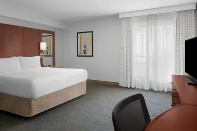 a hotel room with a bed and a television at Residence Inn Los Angeles Burbank/Downtown in Burbank