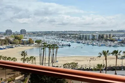 a view of a harbor with boats in the water at Marina del Rey Marriott in Los Angeles