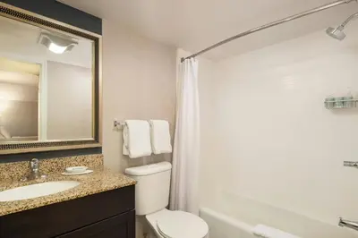 a bathroom with a toilet and a sink and a shower at Residence Inn Anaheim Placentia/Fullerton in Placentia