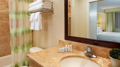 a bathroom with a sink and a mirror at Best Western Hesperia-Victorville Suites in Hesperia