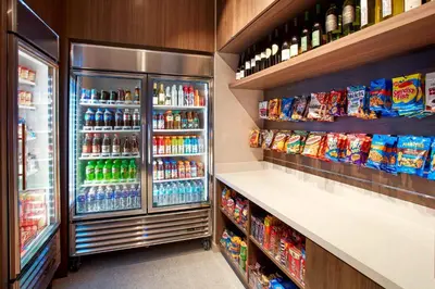 a refrigerator filled with lots of drinks and snacks at Residence Inn by Marriott at Anaheim Resort/Convention Center in Anaheim