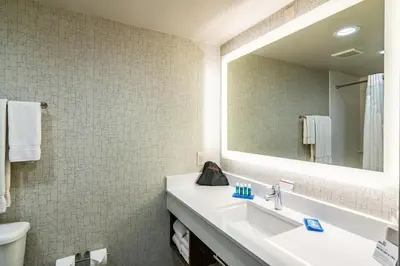 a bathroom with a sink and a mirror at Holiday Inn Express & Suites Camarillo by IHG in Camarillo