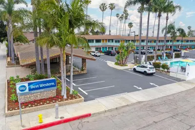 an aerial view of a hotel with a parking lot at Best Western At Ventura Pier in Ventura