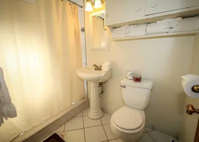 a bathroom with a toilet and a sink at Life of Riley-1608 by Big Bear Vacations in Big Bear Lake