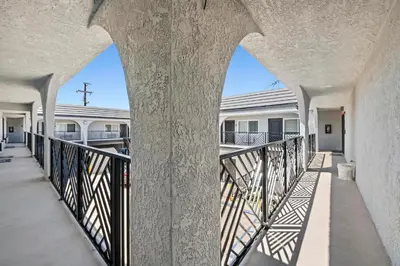 a view from the balcony of a building at Hyland Inn Long Beach in Long Beach