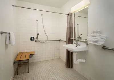 a bathroom with a sink and a shower at Motel 6-Camarillo, CA in Camarillo