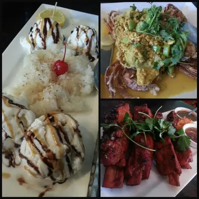 three pictures of different types of food on plates at Long Beach House in Long Beach