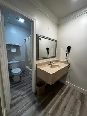 a bathroom with a sink and a toilet at Friendship Motor Inn in Los Angeles