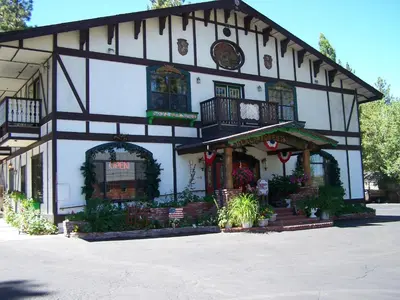 a building with a sign on the front of it at The Burgundy in Big Bear Lake