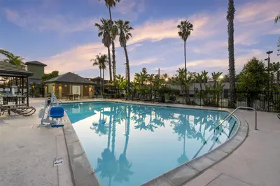 a swimming pool at a resort with palm trees at Best Western Plus Pavilions in Anaheim