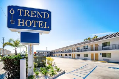 a sign for a hotel in front of a building at Trend Hotel at LAX Airport in Inglewood