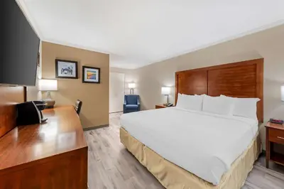 a hotel room with a large bed and a desk at Comfort Inn Santa Monica - West Los Angeles in Los Angeles