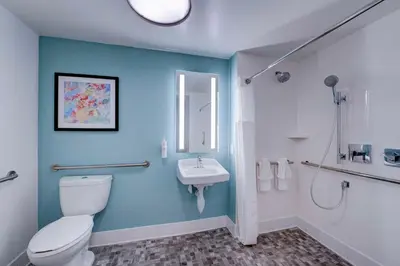 a bathroom with a white toilet and a sink at Hilton Garden Inn Anaheim/Garden Grove in Anaheim