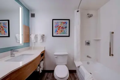 a bathroom with a toilet and a sink and a shower at Hilton Garden Inn Anaheim/Garden Grove in Anaheim