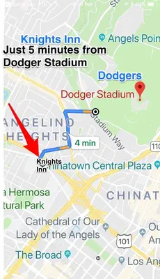 a map of dubrovincial park with a red arrow at Knights Inn Los Angeles Central / Convention Center Area in Los Angeles