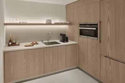 a kitchen with a sink and a microwave at The West Hollywood EDITION in Los Angeles