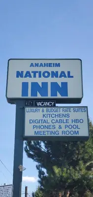 a sign for an american national inn on a street at Anaheim National Inn in Anaheim