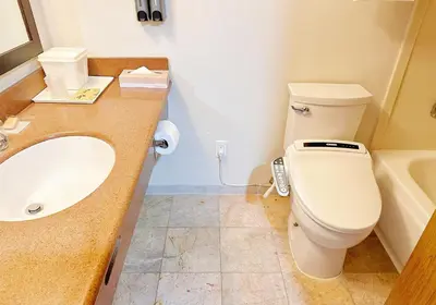 a bathroom with a toilet and a sink at Lincoln Hotel Monterey Park Los Angeles in Monterey Park